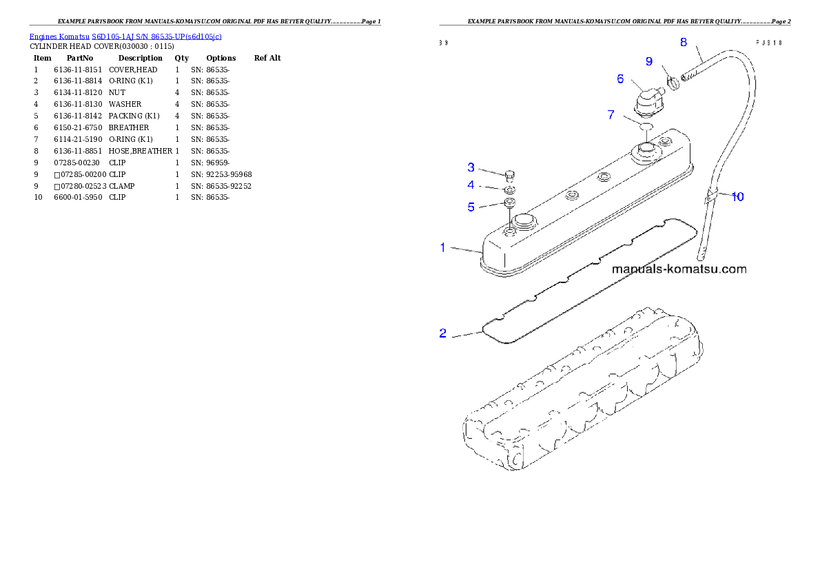 S6D105-1AJ S/N 86535-UP Partsbook