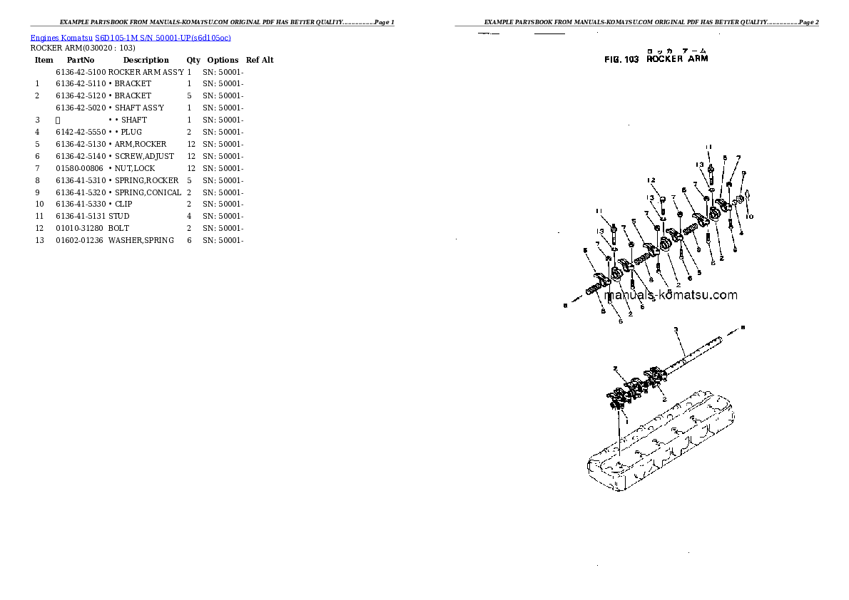 S6D105-1M S/N 50001-UP Partsbook