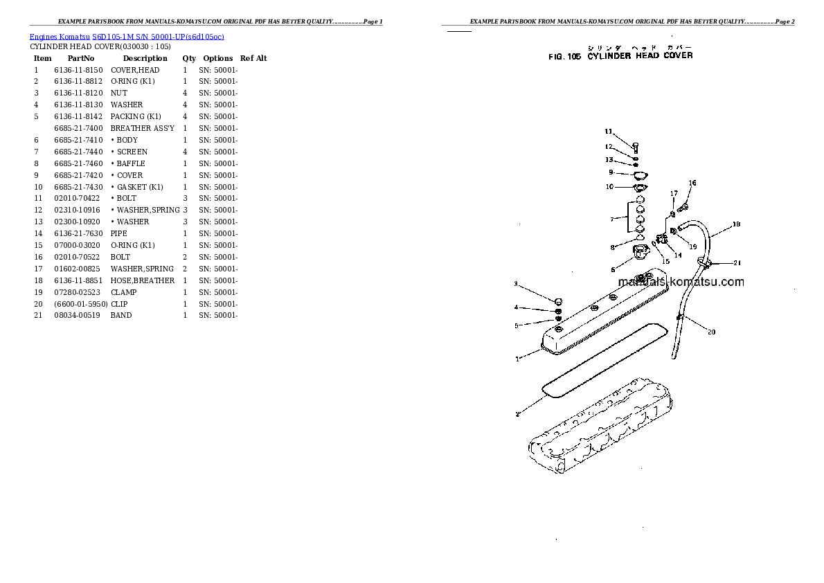 S6D105-1M S/N 50001-UP Partsbook