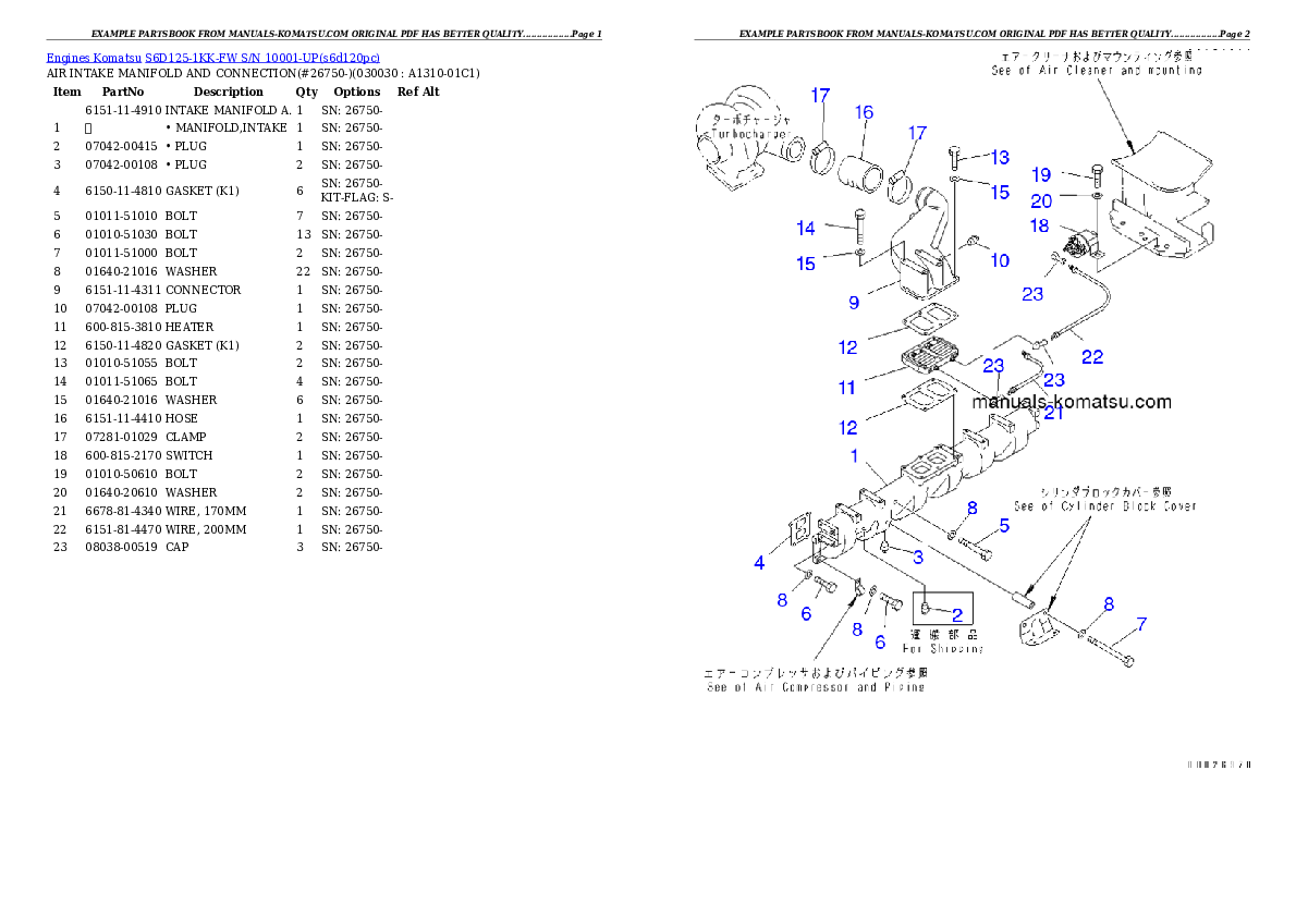 S6D125-1KK-FW S/N 10001-UP Partsbook