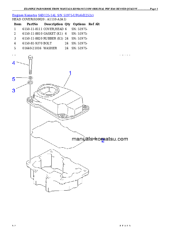 S6D125-1AL S/N 51975-UP Partsbook
