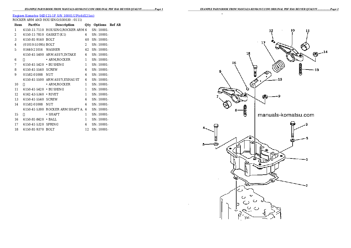S6D125-1F S/N 10001-UP Partsbook