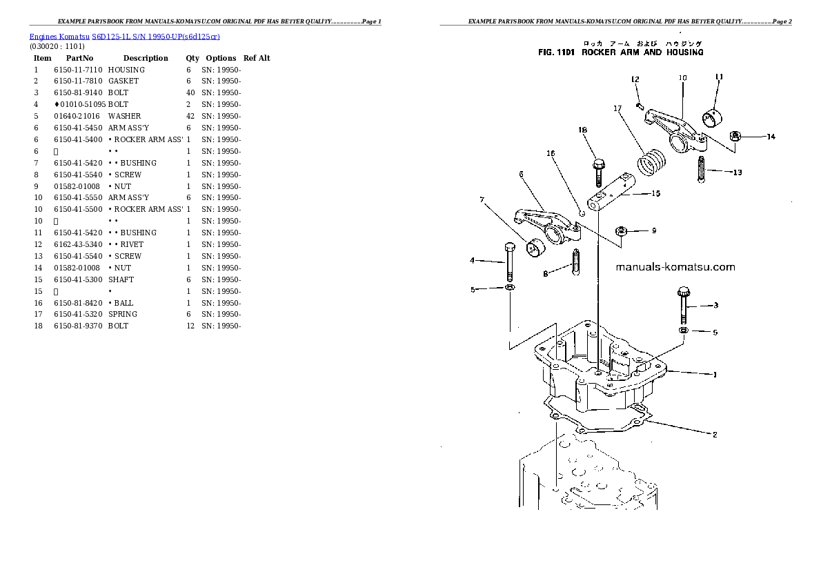 S6D125-1L S/N 19950-UP Partsbook