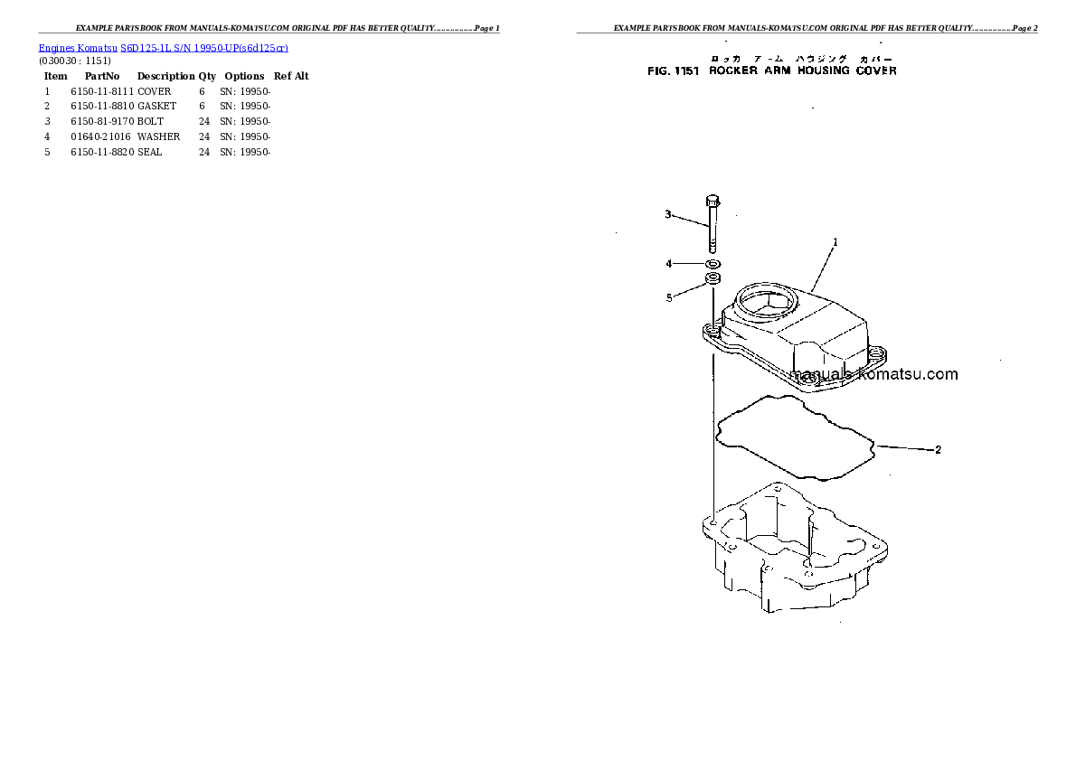 S6D125-1L S/N 19950-UP Partsbook