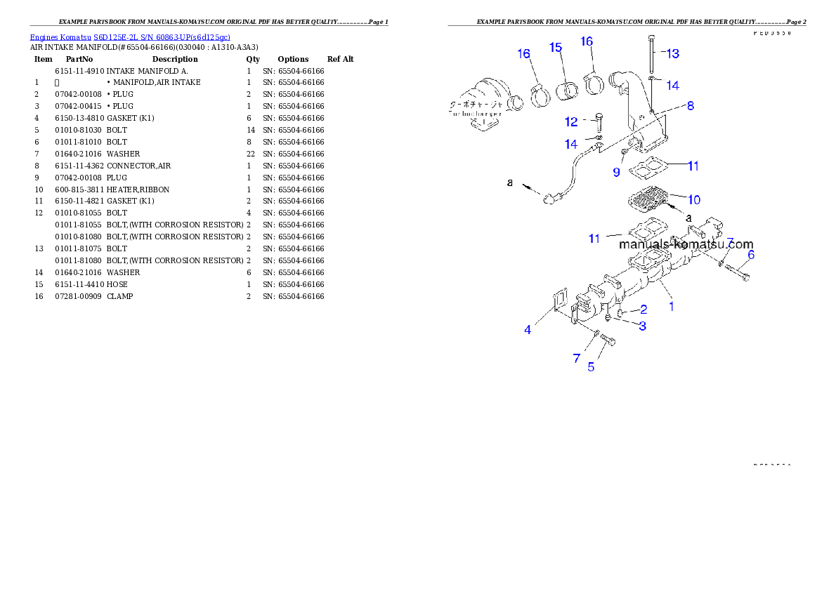 S6D125E-2L S/N 60863-UP Partsbook