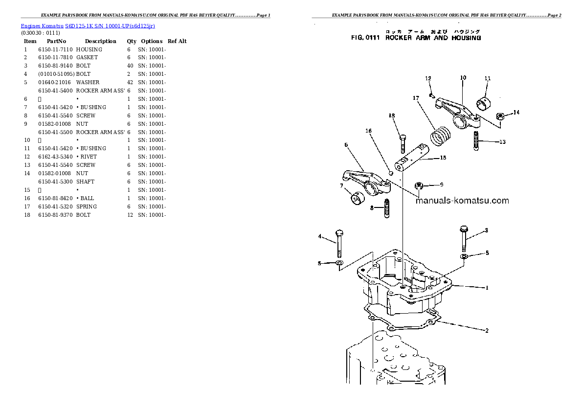 S6D125-1K S/N 10001-UP Partsbook