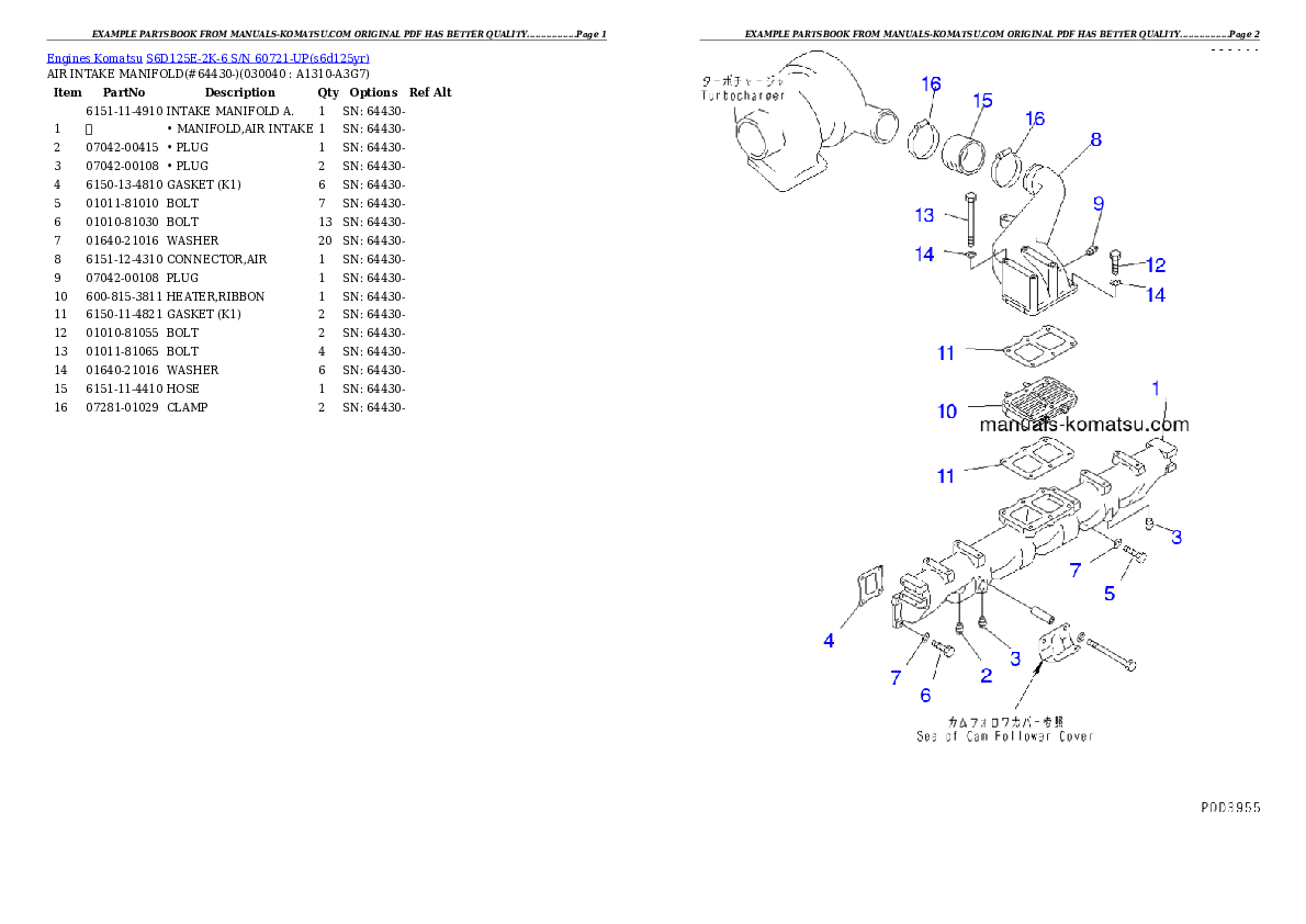 S6D125E-2K-6 S/N 60721-UP Partsbook