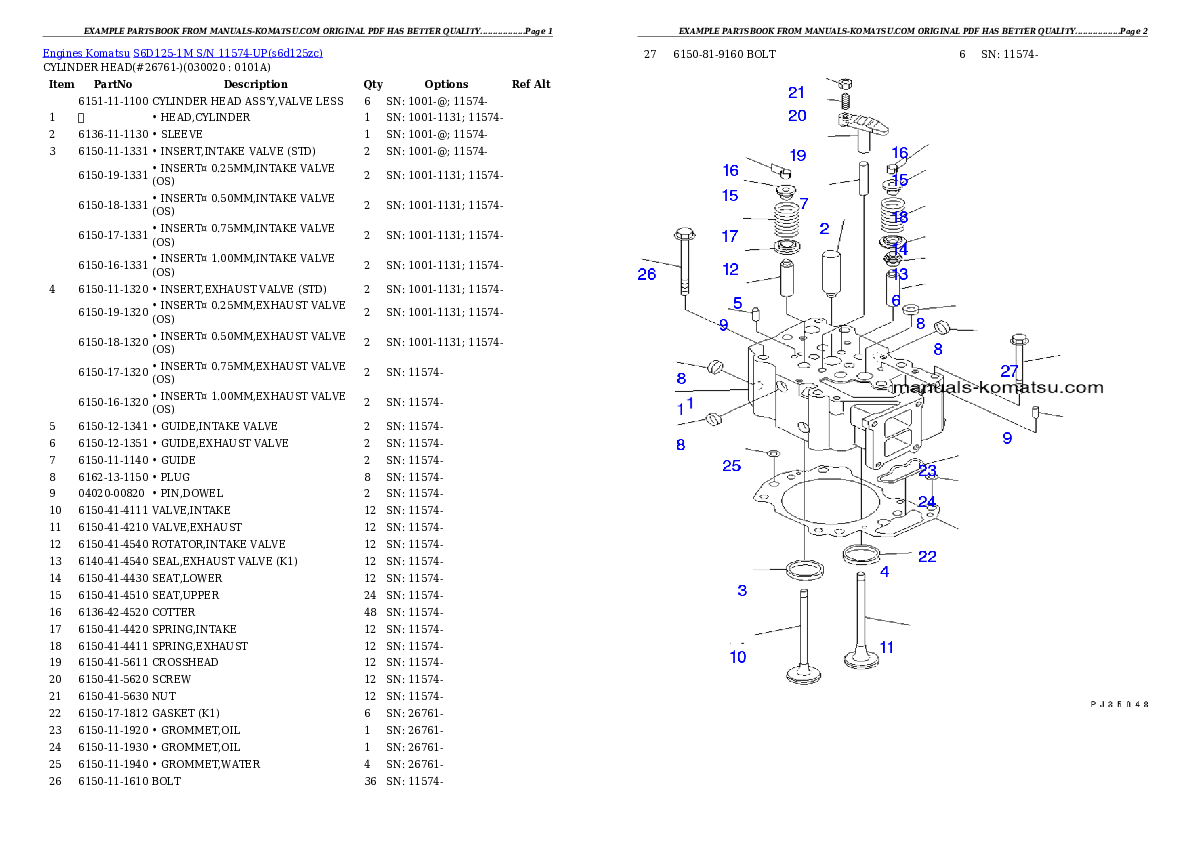 S6D125-1M S/N 11574-UP Partsbook