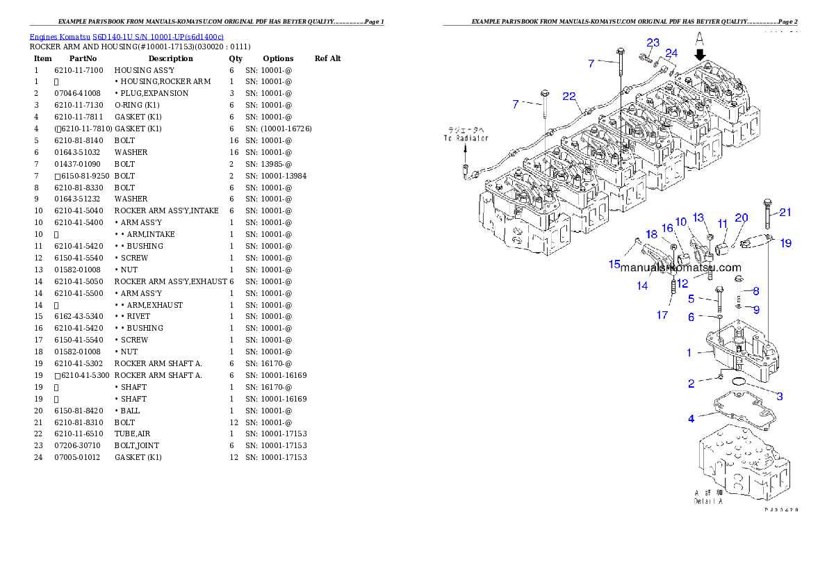 S6D140-1U S/N 10001-UP Partsbook