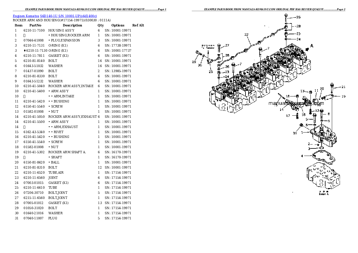 S6D140-1U S/N 10001-UP Partsbook