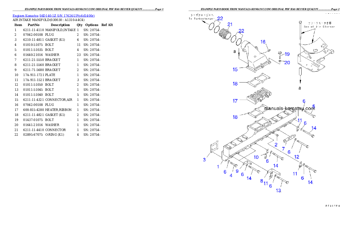 S6D140-1Z S/N 17626-UP Partsbook