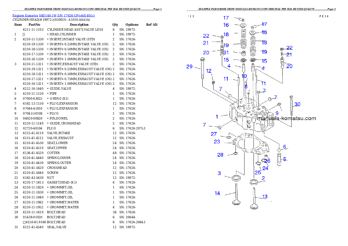 S6D140-1W S/N 17626-UP Partsbook