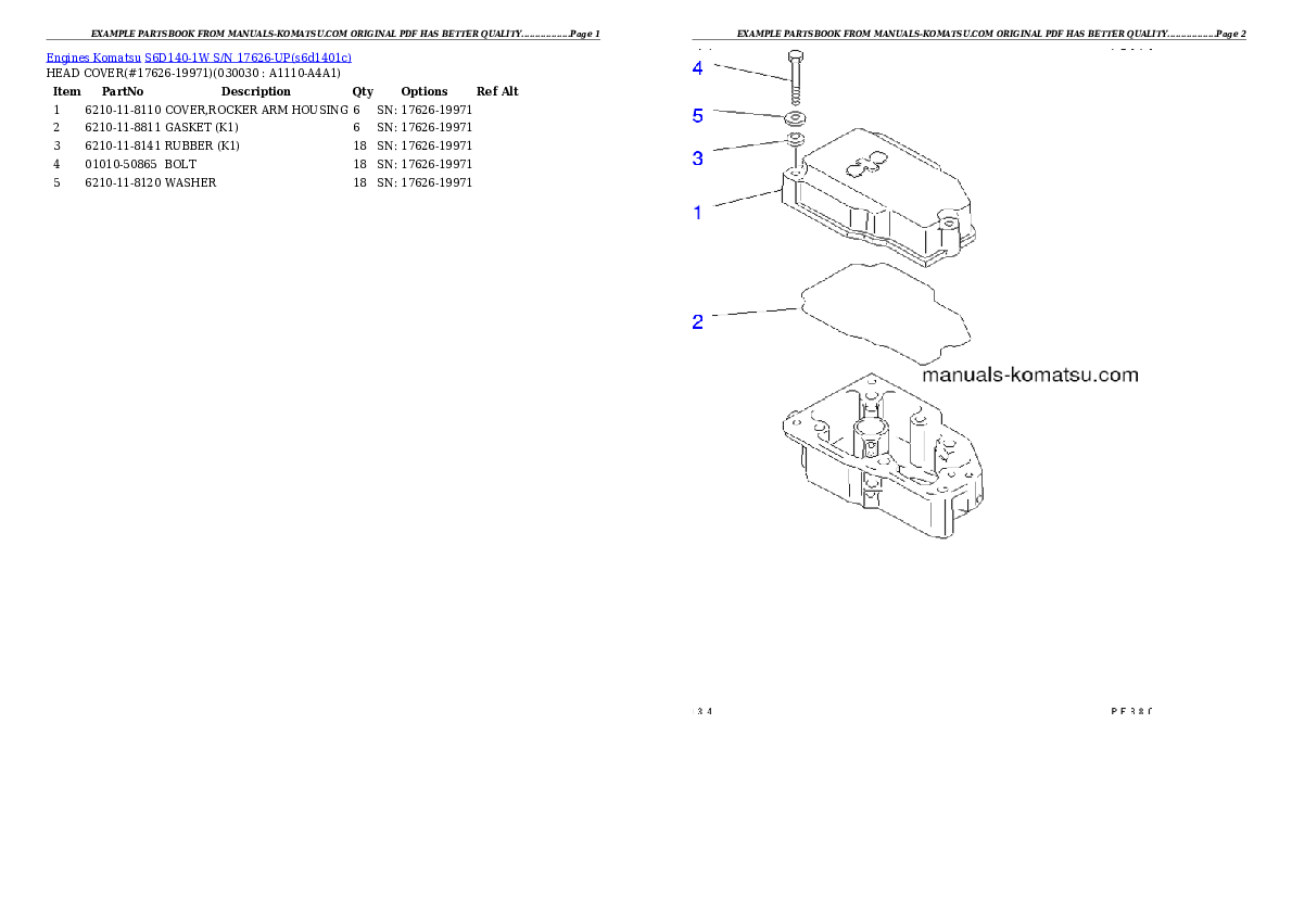 S6D140-1W S/N 17626-UP Partsbook