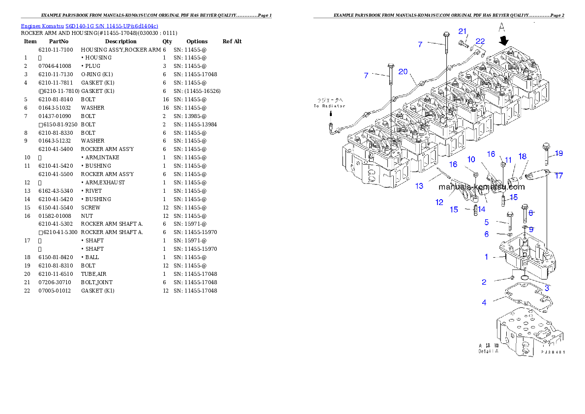 S6D140-1G S/N 11455-UP Partsbook