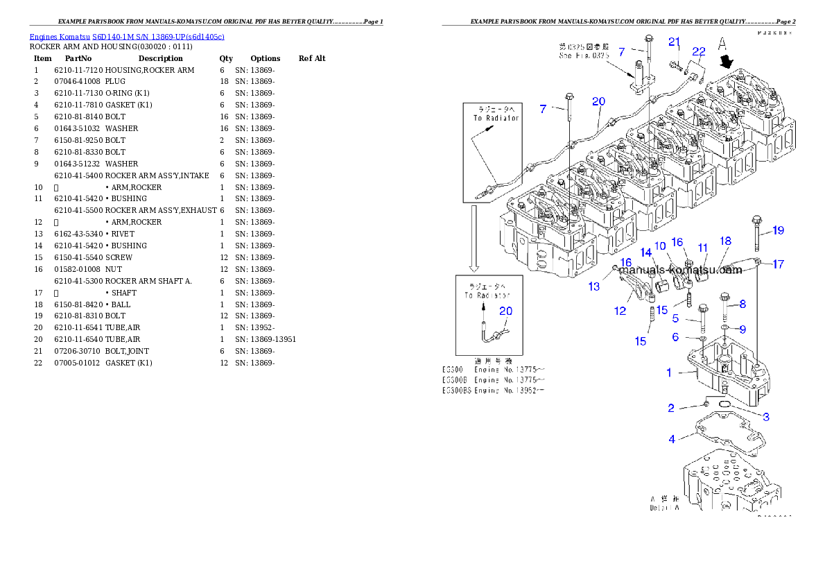 S6D140-1M S/N 13869-UP Partsbook