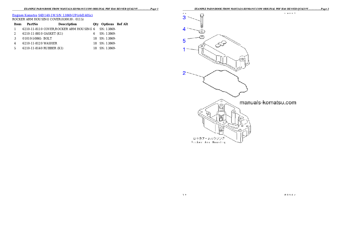 S6D140-1M S/N 13869-UP Partsbook