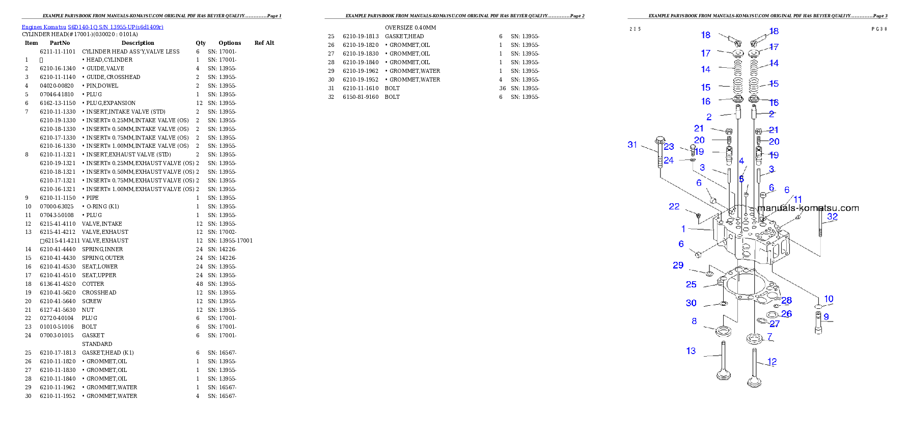 S6D140-1Q S/N 13955-UP Partsbook