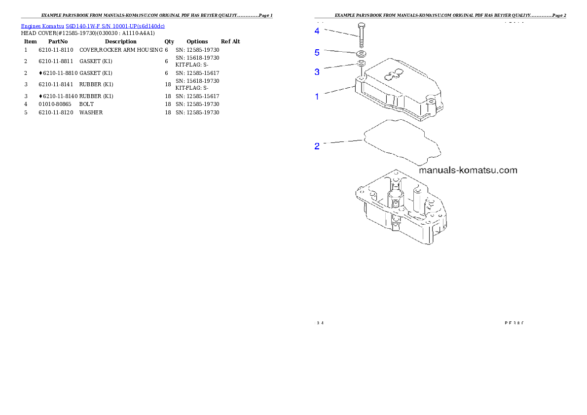 S6D140-1W-F S/N 10001-UP Partsbook