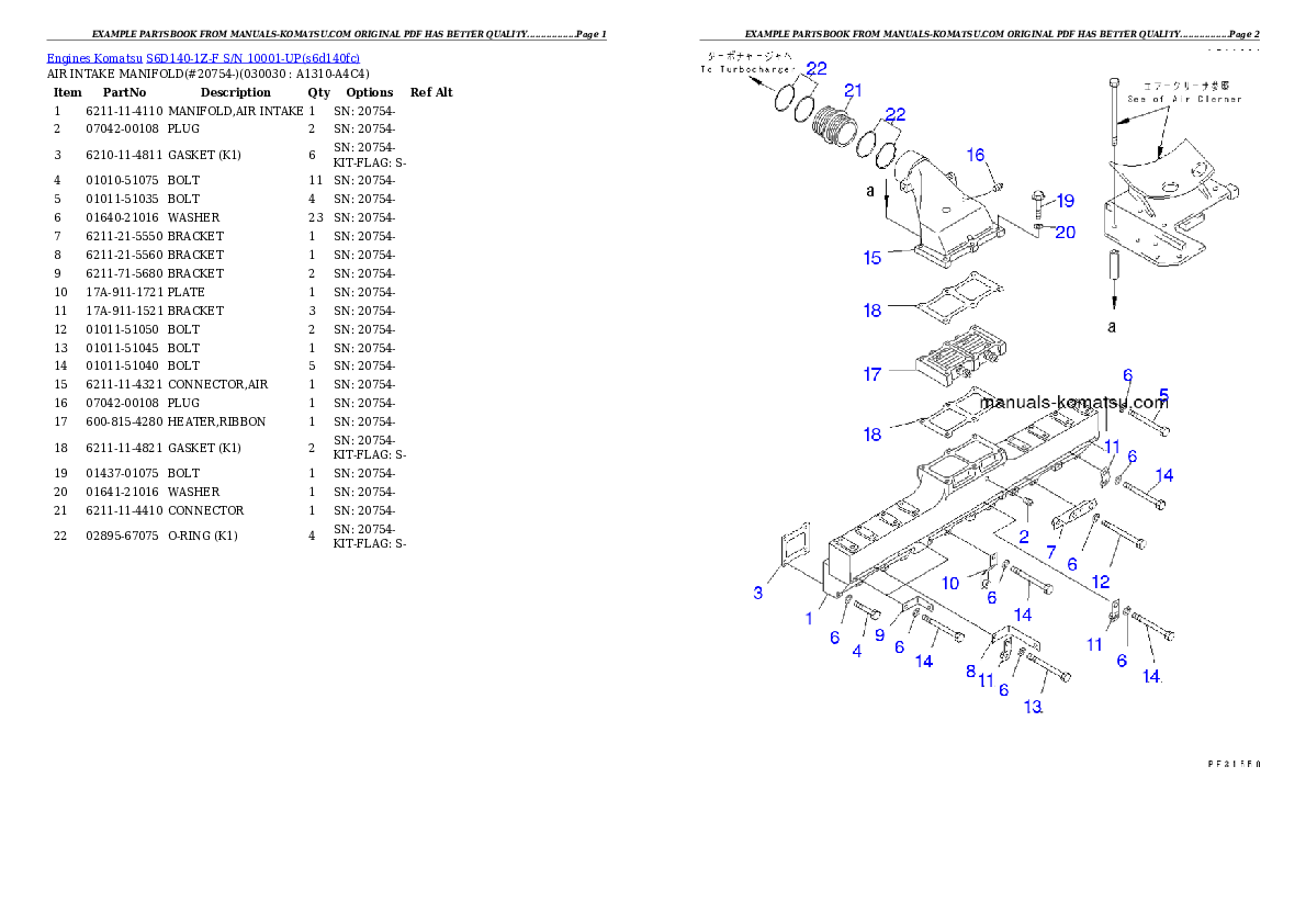 S6D140-1Z-F S/N 10001-UP Partsbook