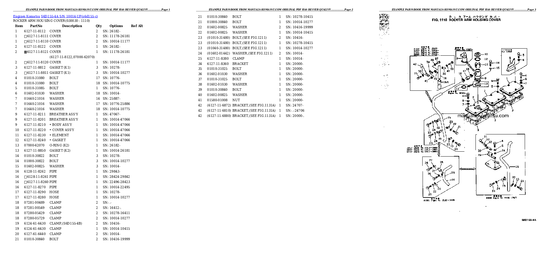 S6D155-4A S/N 10014-UP Partsbook