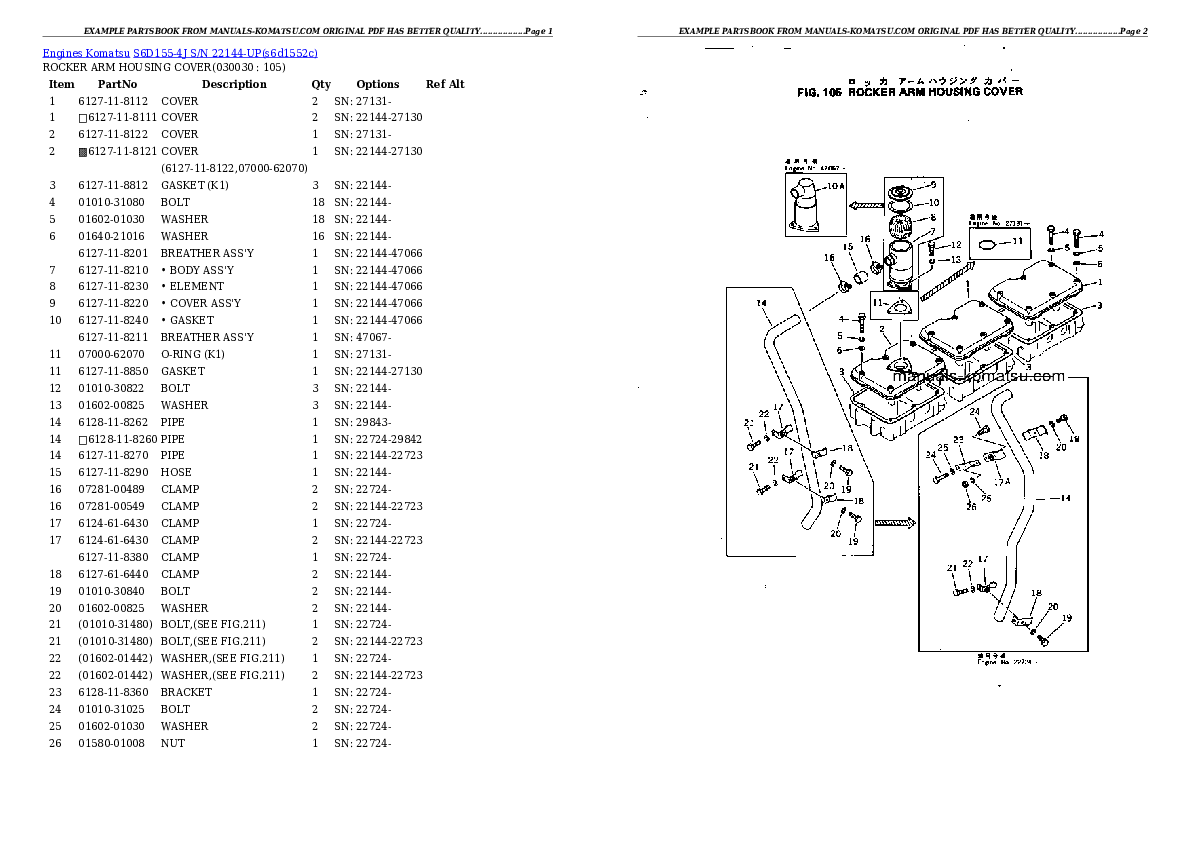 S6D155-4J S/N 22144-UP Partsbook