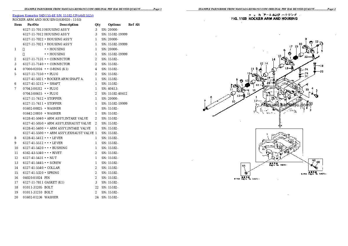 S6D155-4E S/N 15182-UP Partsbook