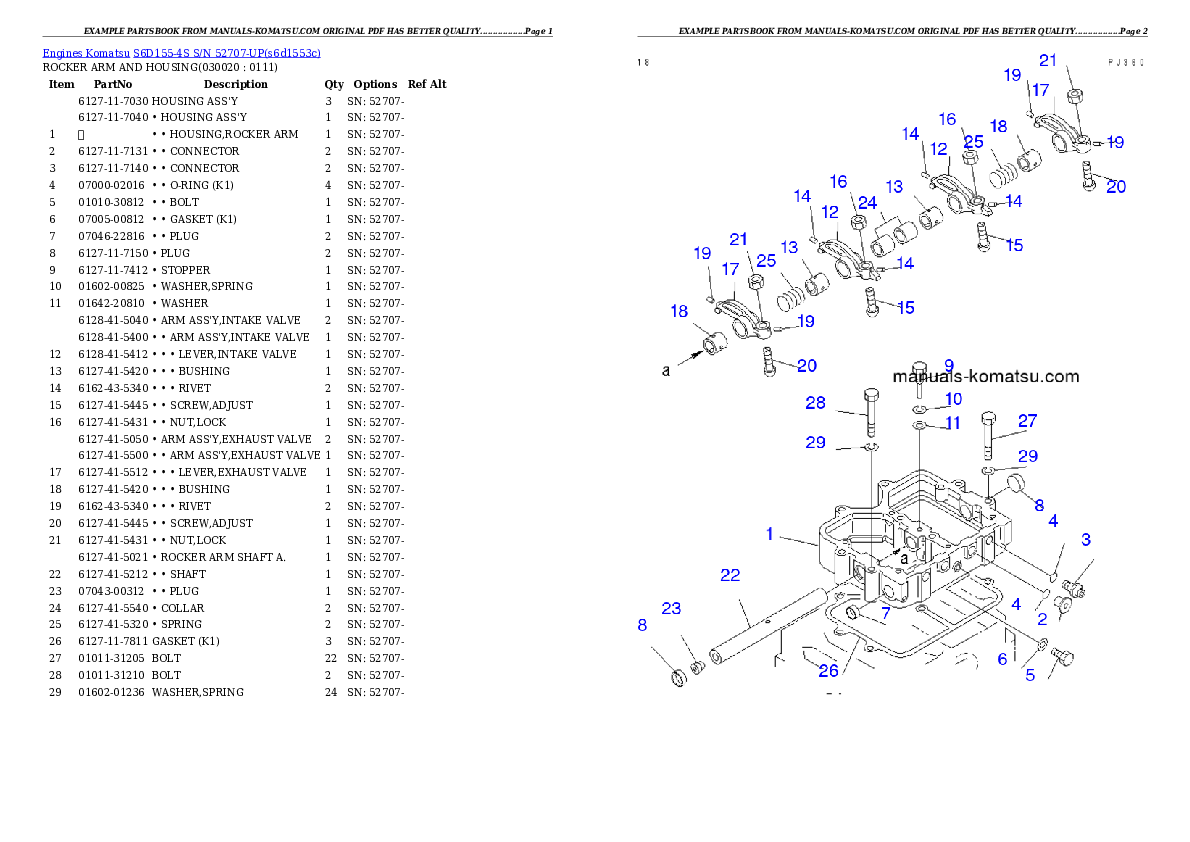 S6D155-4S S/N 52707-UP Partsbook