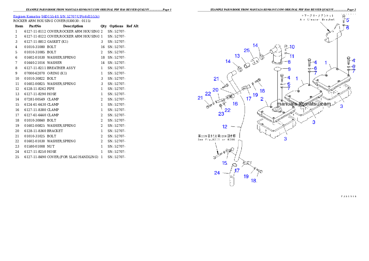 S6D155-4S S/N 52707-UP Partsbook