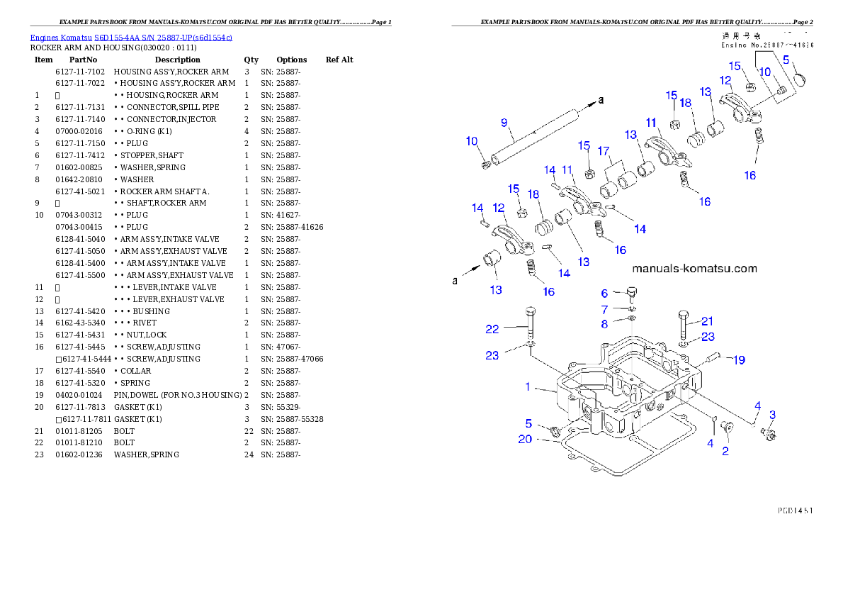 S6D155-4AA S/N 25887-UP Partsbook