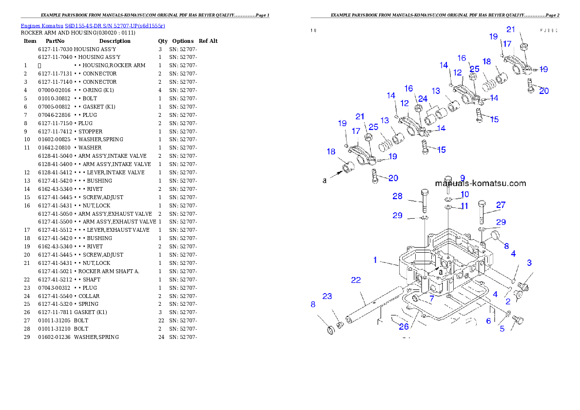 S6D155-4S-DR S/N 52707-UP Partsbook