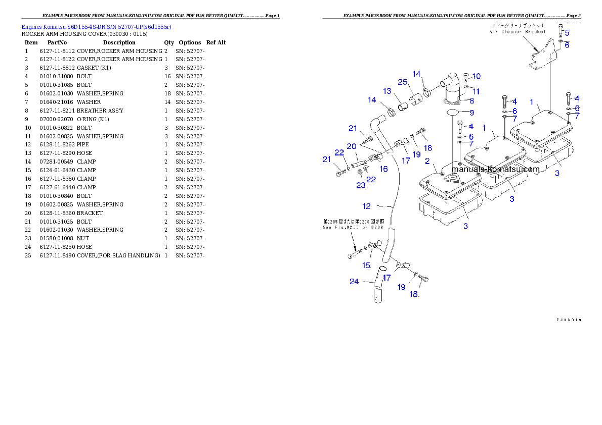 S6D155-4S-DR S/N 52707-UP Partsbook