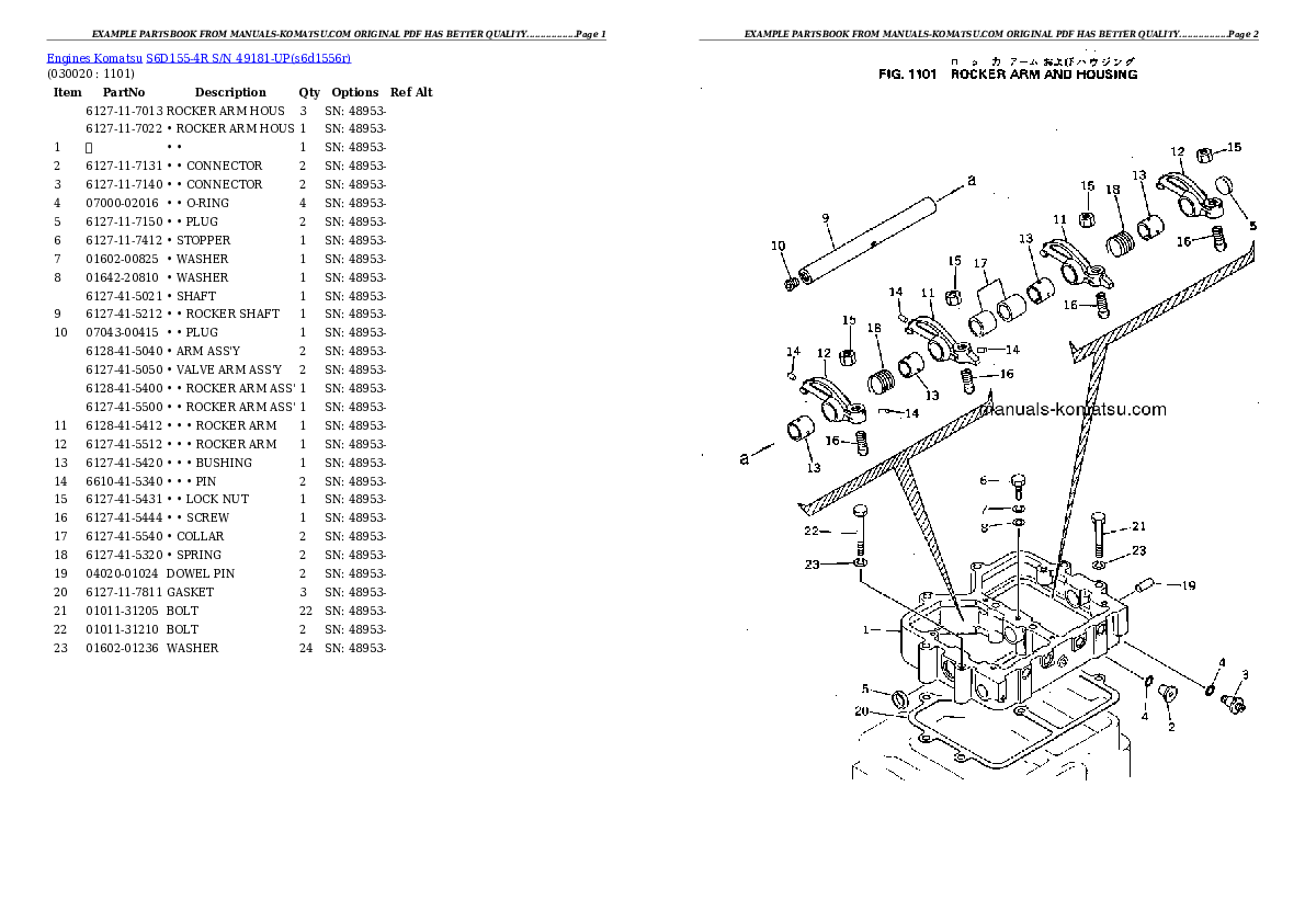 S6D155-4R S/N 49181-UP Partsbook