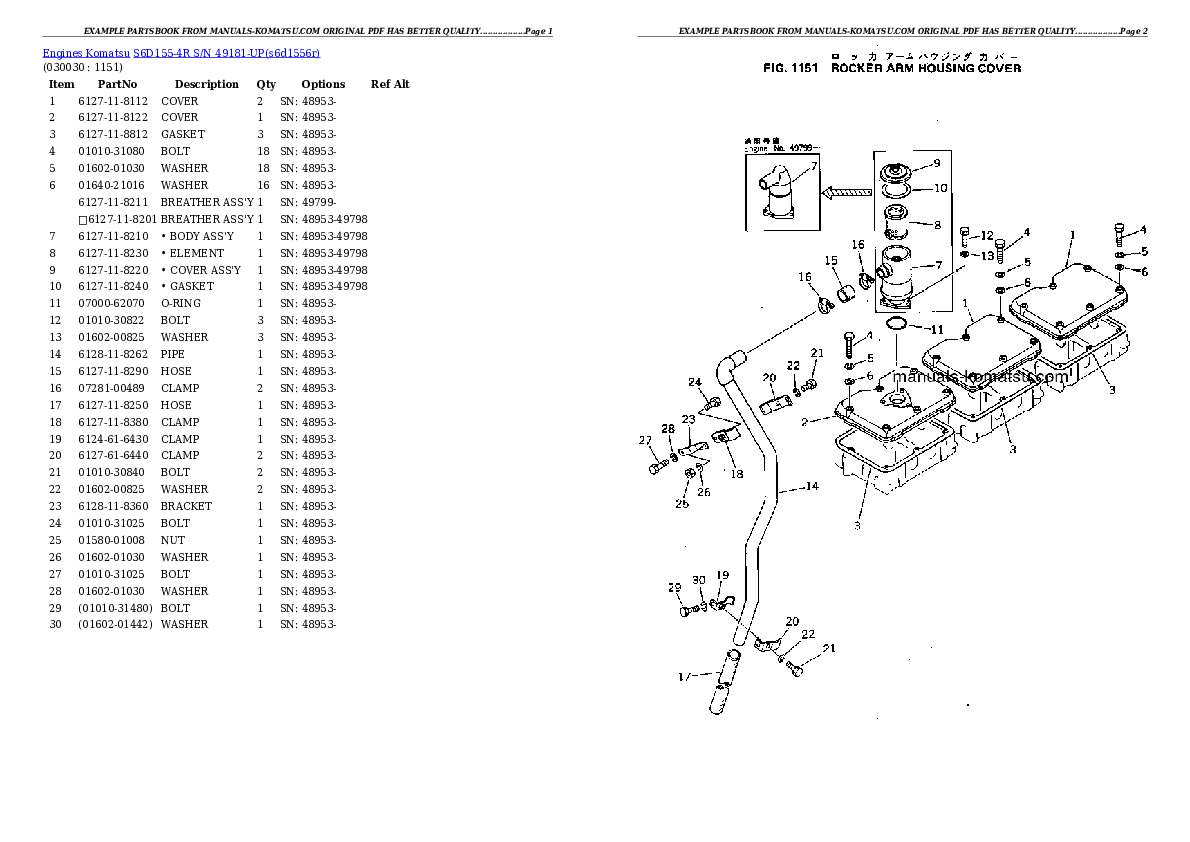 S6D155-4R S/N 49181-UP Partsbook