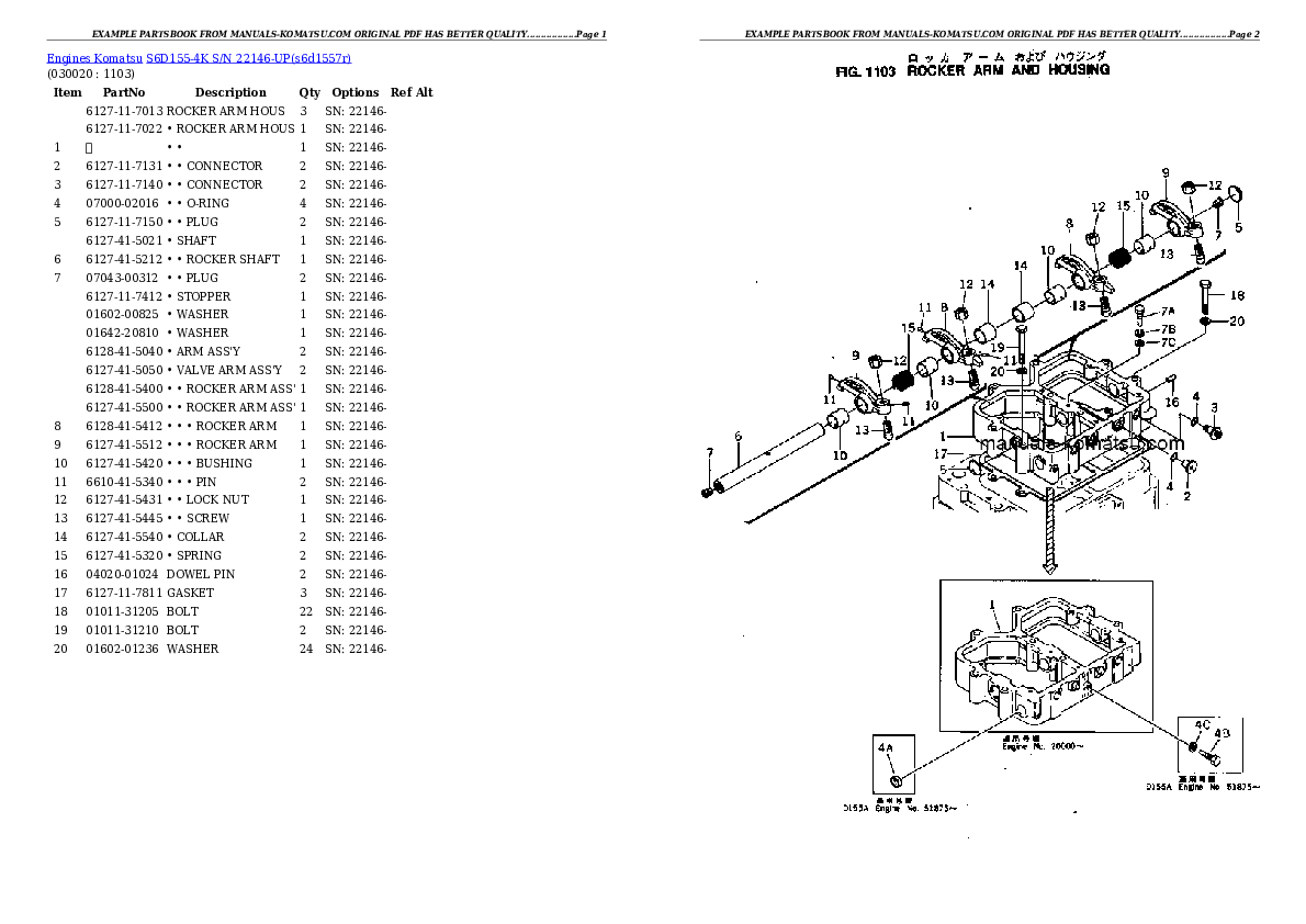 S6D155-4K S/N 22146-UP Partsbook