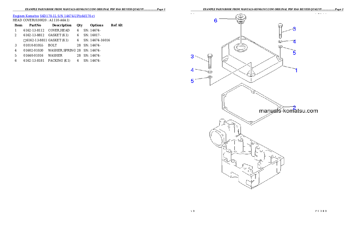 S6D170-1L S/N 14674-UP Partsbook