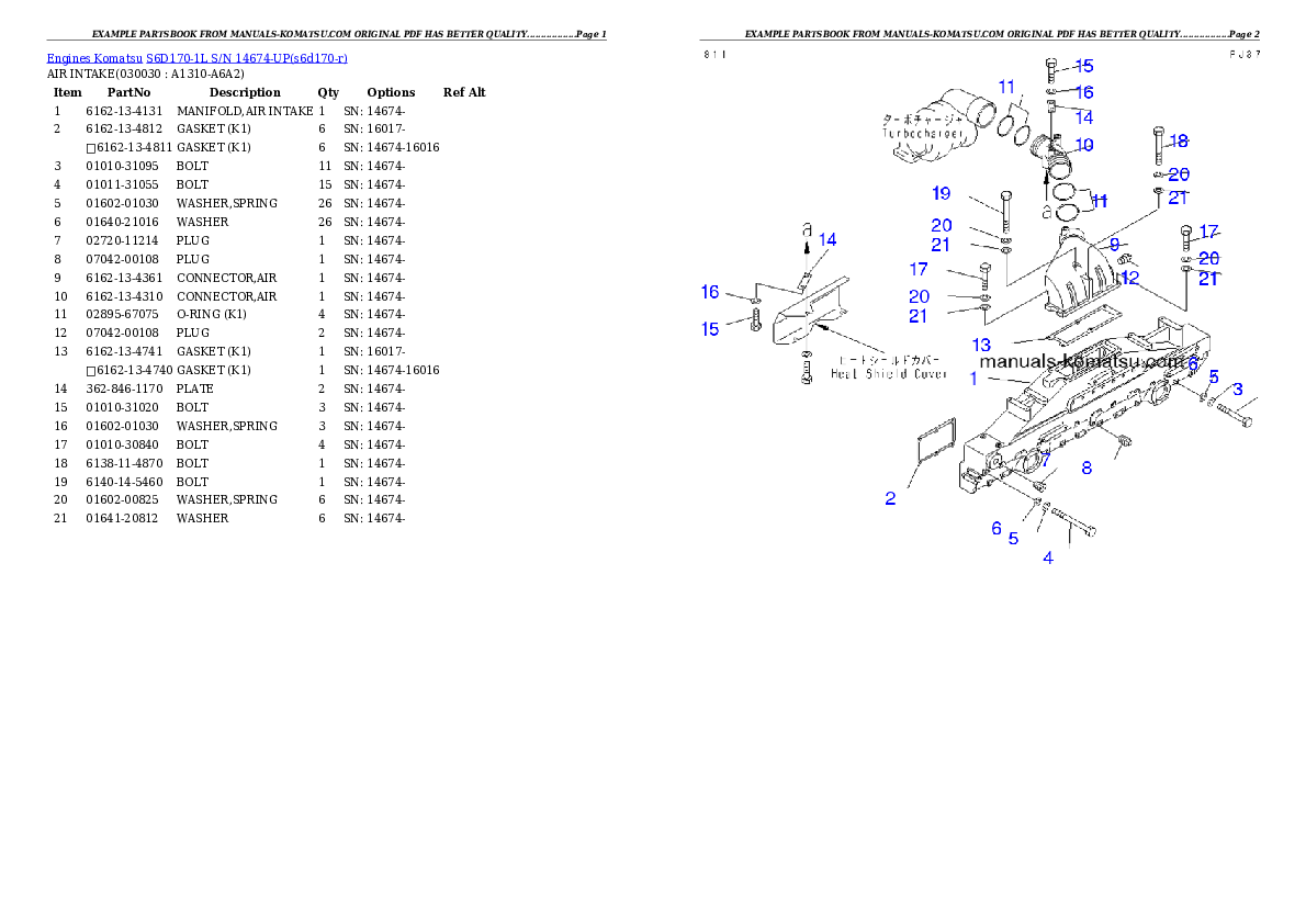 S6D170-1L S/N 14674-UP Partsbook