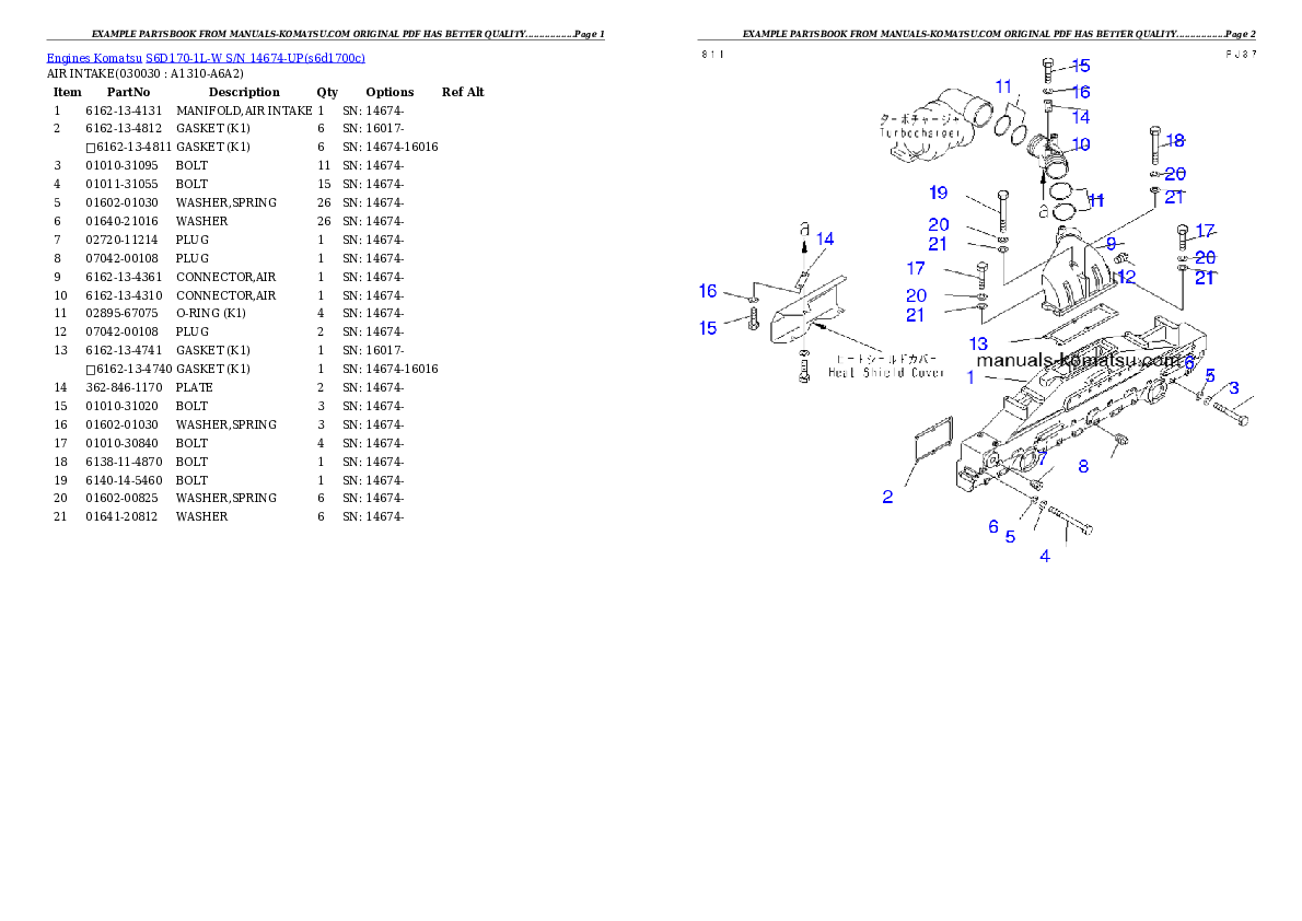 S6D170-1L-W S/N 14674-UP Partsbook