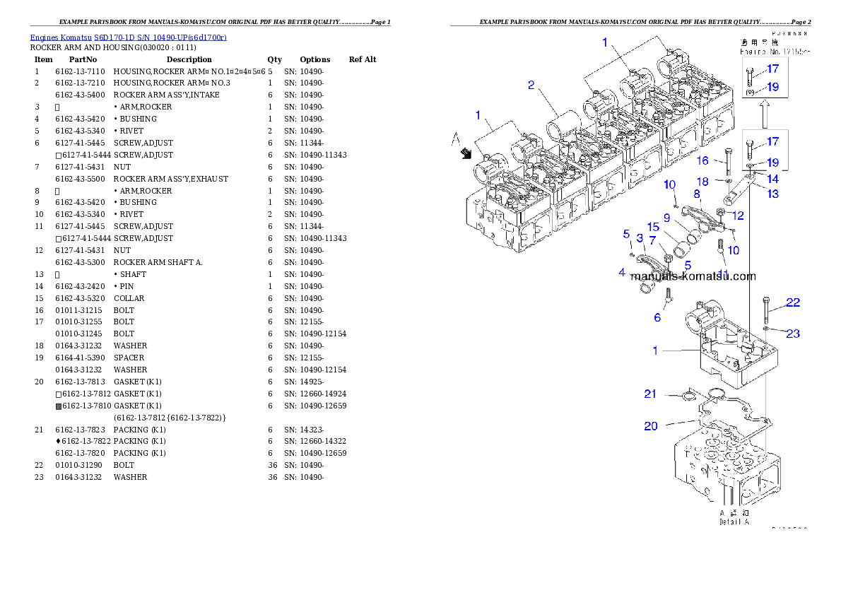 S6D170-1D S/N 10490-UP Partsbook