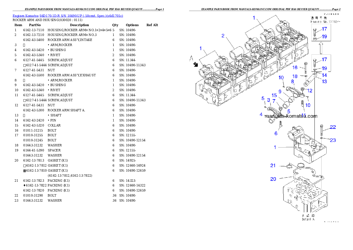 S6D170-1D-R S/N 10490-UP (-50cent. Spec.) Partsbook