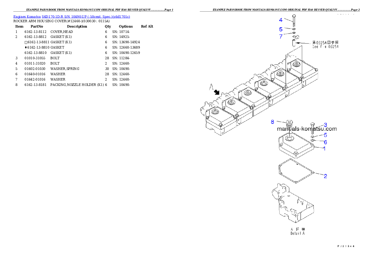 S6D170-1D-R S/N 10490-UP (-50cent. Spec.) Partsbook