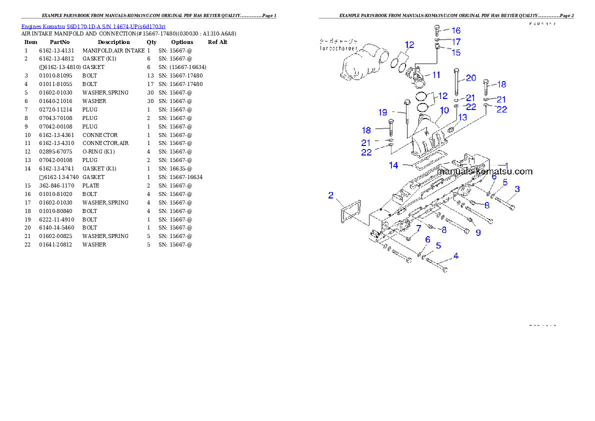 S6D170-1D-A S/N 14674-UP Partsbook