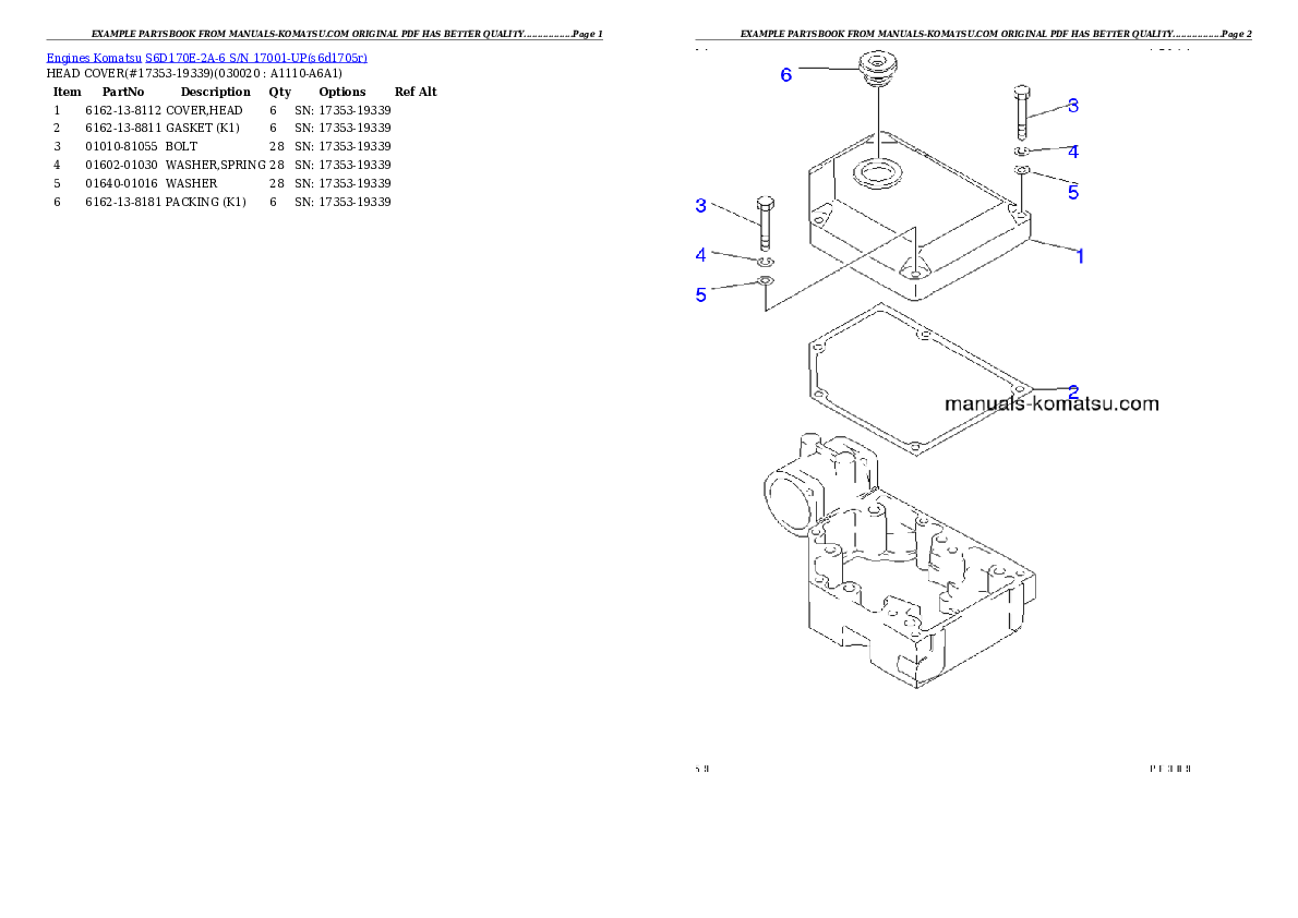 S6D170E-2A-6 S/N 17001-UP Partsbook