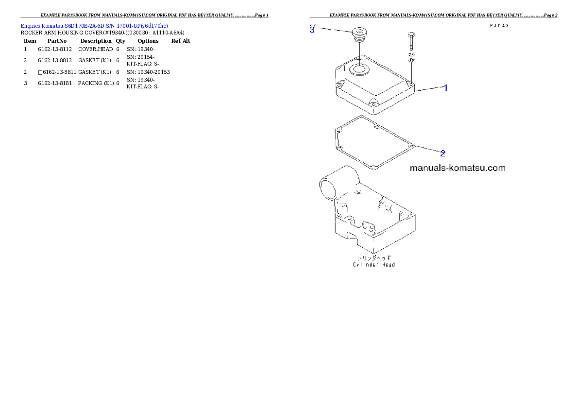 S6D170E-2A-6D S/N 17001-UP Partsbook