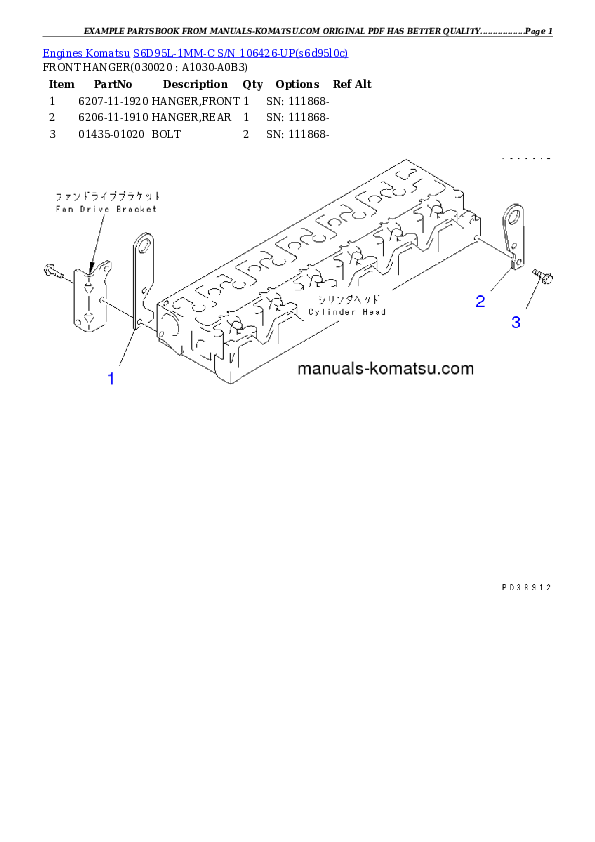 S6D95L-1MM-C S/N 106426-UP Partsbook