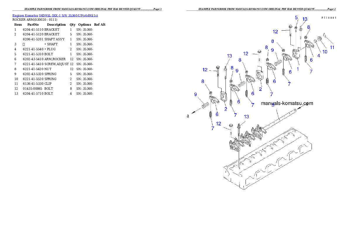 S6D95L-1KK-1 S/N 35360-UP Partsbook