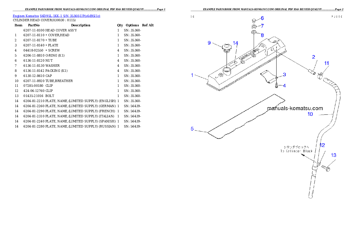 S6D95L-1KK-1 S/N 35360-UP Partsbook