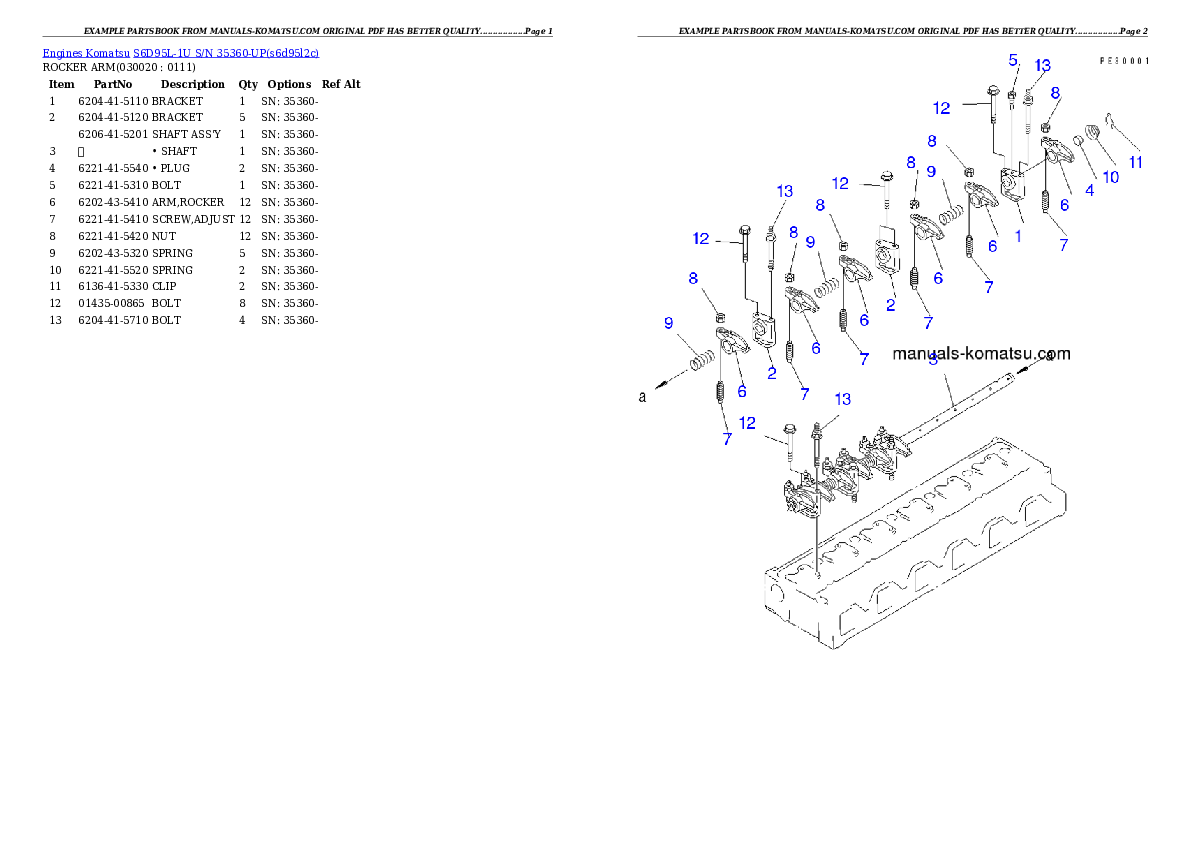 S6D95L-1U S/N 35360-UP Partsbook