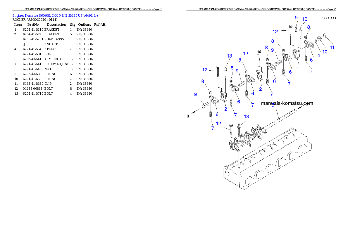 S6D95L-1KK-0 S/N 35360-UP Partsbook