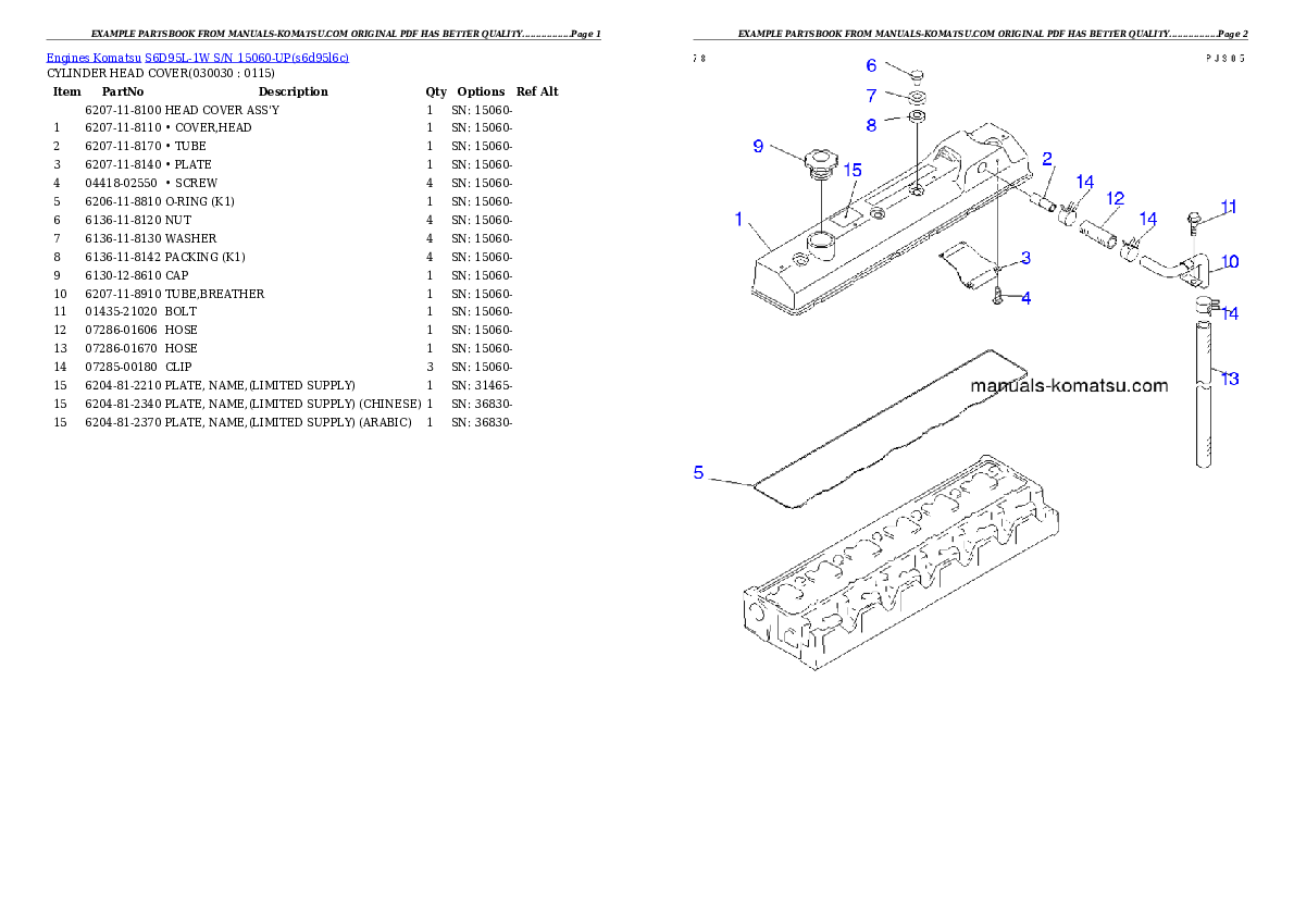 S6D95L-1W S/N 15060-UP Partsbook