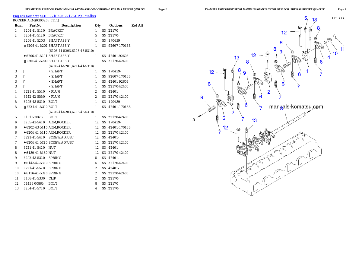 S6D95L-1L S/N 22170-UP Partsbook